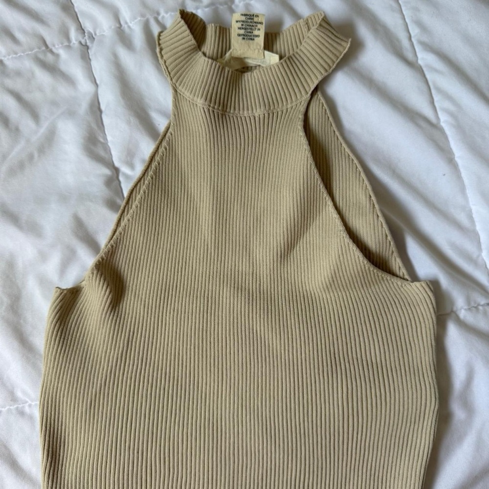 Sleeveless Ribbed Tan Top